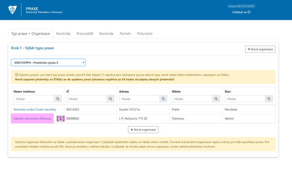 Praxe-FZV Student IZ--Krok1 vyber-organizace.png
